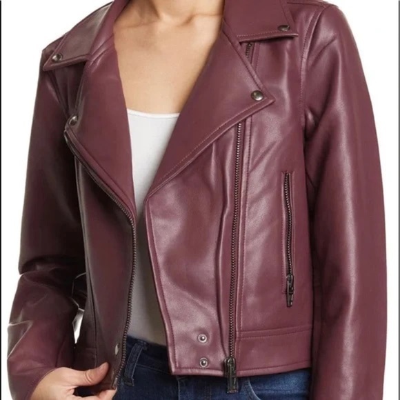 Blank NYC Jackets & Blazers - [BLANKNYC] Luxury High Collar Burgundy Faux Leather Moto Jacket Plus Size 2X 3X